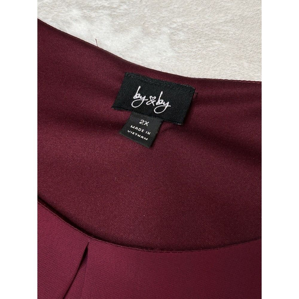 By & By Womens 2X Mauve 3/4 Sheer Bell Sleeve‎ Round Neck Blouse
